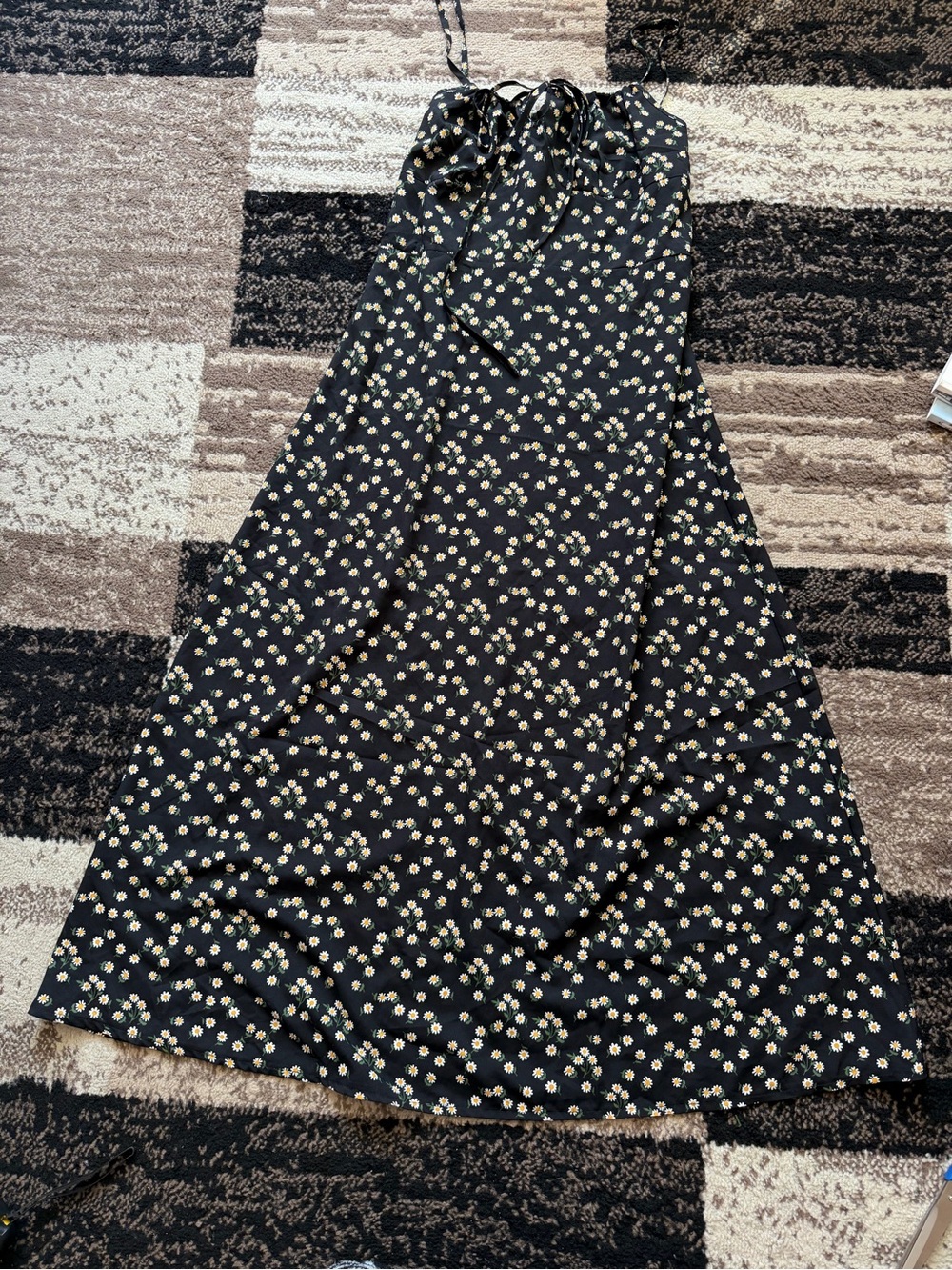 Women’s Black Maxi Dress with Yellow Daisy Print